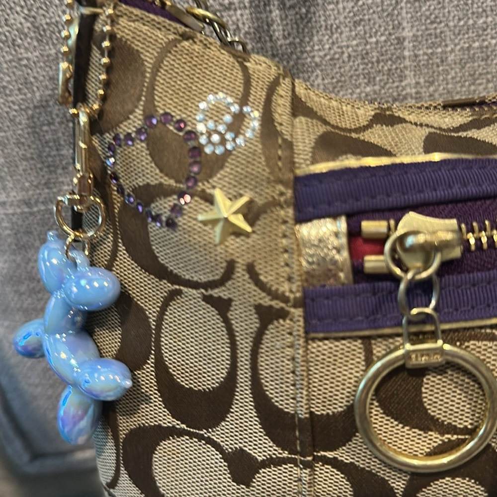 Coach Poppy shoulder bag purple & gold canvas Serial -F1020-15880 - Picture 7 of 17